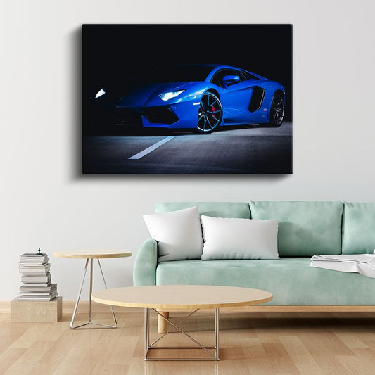 Lamborghini Aventador - Mavi Süper Otomobil Kanvas Tablo