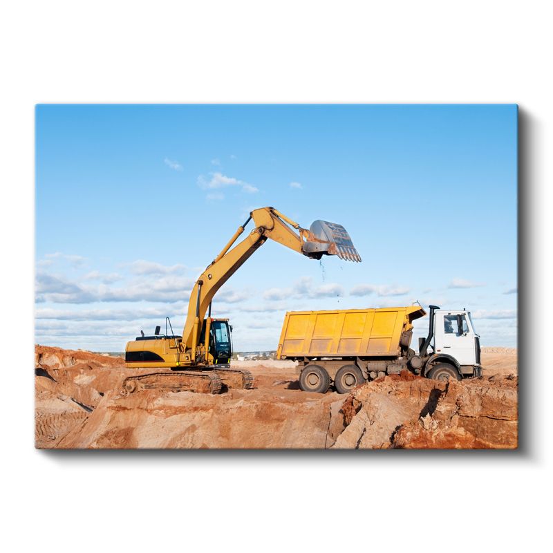 Ekskavatör ve Damperli Kamyon - İş Makineleri İnşaat Sahası Kanvas Tablo