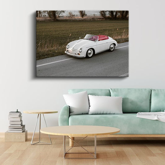 Porsche 356 Speedster - Klasik Beyaz Üstü Açık Spor Otomobil Kanvas Tablo