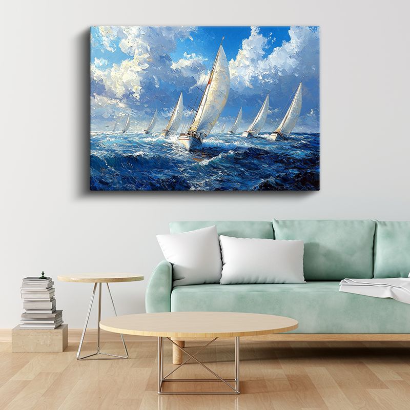 Yelkenliler - Mavi Denizde Yarış Tekneleri Kanvas Tablo