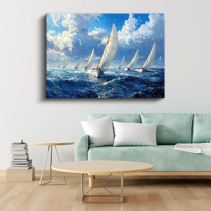 Yelkenliler - Mavi Denizde Yarış Tekneleri Kanvas Tablo