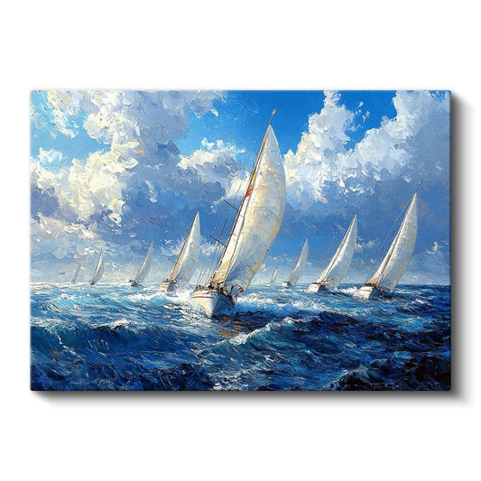 Yelkenliler - Mavi Denizde Yarış Tekneleri Kanvas Tablo