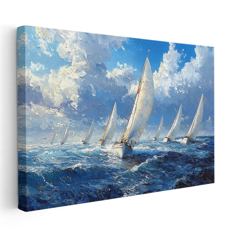 Yelkenliler - Mavi Denizde Yarış Tekneleri Kanvas Tablo