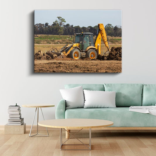 JCB Kazıcı Yükleyici - Toprak İşlerinde Çalışan İş Makinesi Kanvas Tablo
