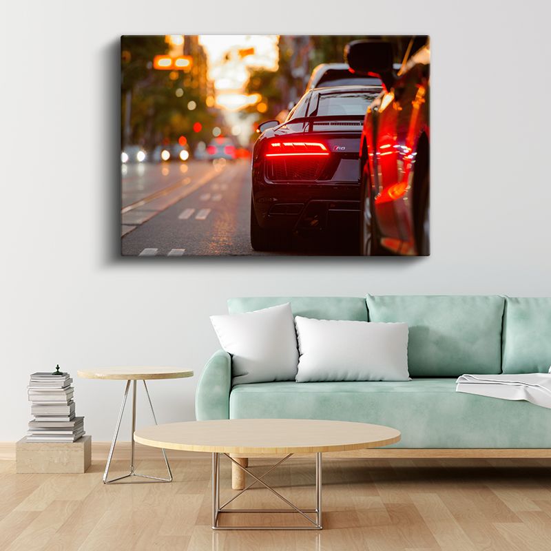 Audi R8 Gece Görünümü - Şehir Işıklarında Parlayan Süper Otomobil Kanvas Tablo