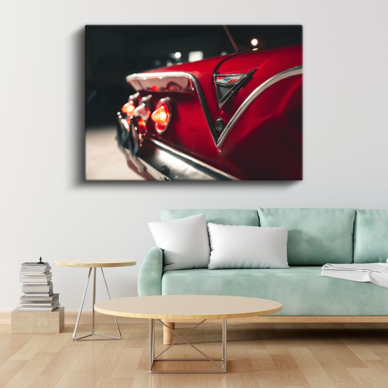 Chevrolet Impala - Klasik Kırmızı Amerikan Otomobilinin Detayı Kanvas Tablo