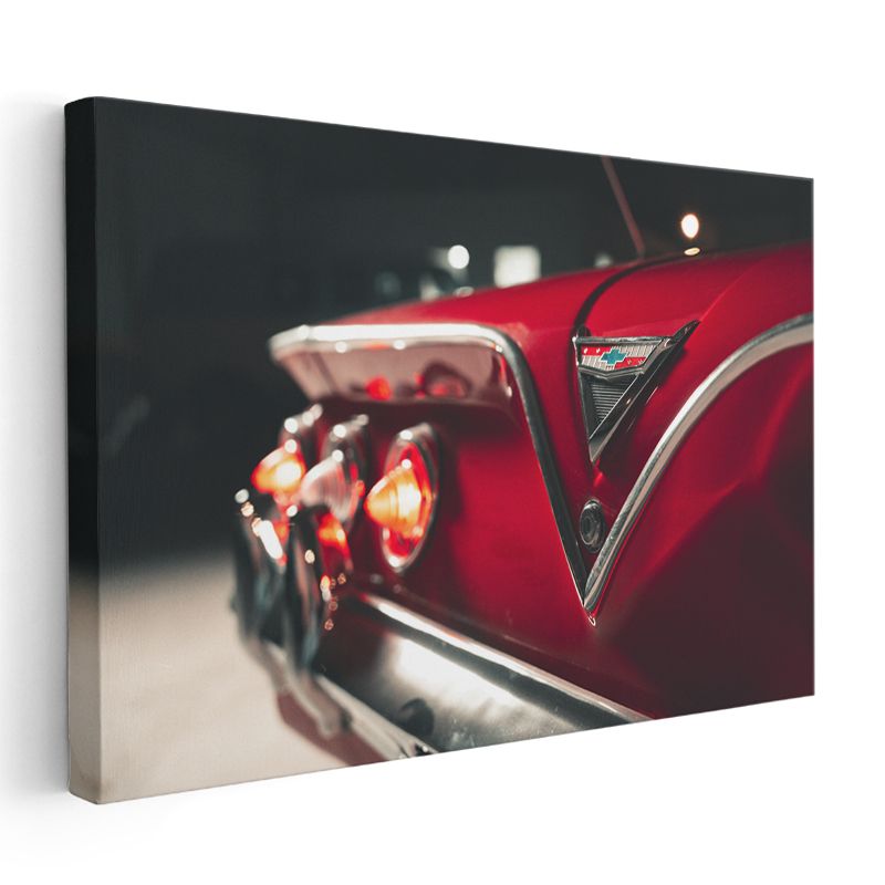 Chevrolet Impala - Klasik Kırmızı Amerikan Otomobilinin Detayı Kanvas Tablo