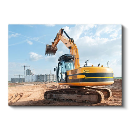 Sarı Ekskavatör - İnşaat Alanında Kanvas Tablo