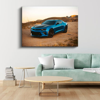 Chevrolet Camaro - Çöl Manzarasında Kanvas Tablo