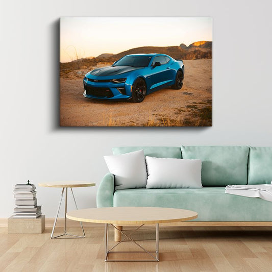 Chevrolet Camaro - Çöl Manzarasında Kanvas Tablo