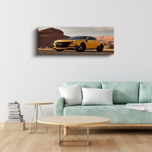 Chevrolet Camaro - Çöl Manzarasında Sarı Kanvas Tablo