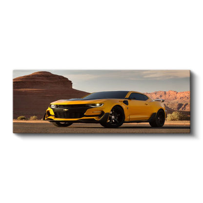 Chevrolet Camaro - Çöl Manzarasında Sarı Kanvas Tablo