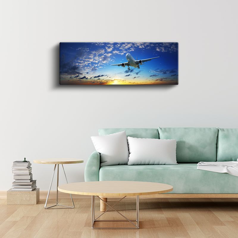 Yolcu Uçağı - Gün Batımı Gökyüzünde Kanvas Tablo