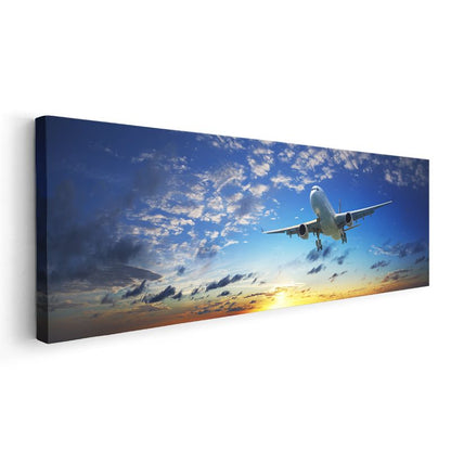 Yolcu Uçağı - Gün Batımı Gökyüzünde Kanvas Tablo