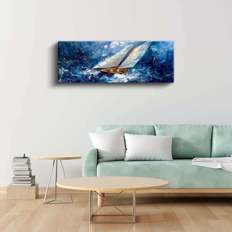 Yelkenli Tekne - Fırtınalı Denizde Yağlı Boya Kanvas Tablo