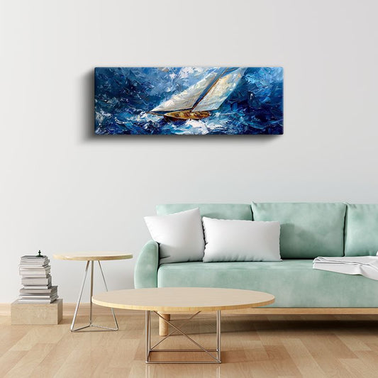 Yelkenli Tekne - Fırtınalı Denizde Yağlı Boya Kanvas Tablo
