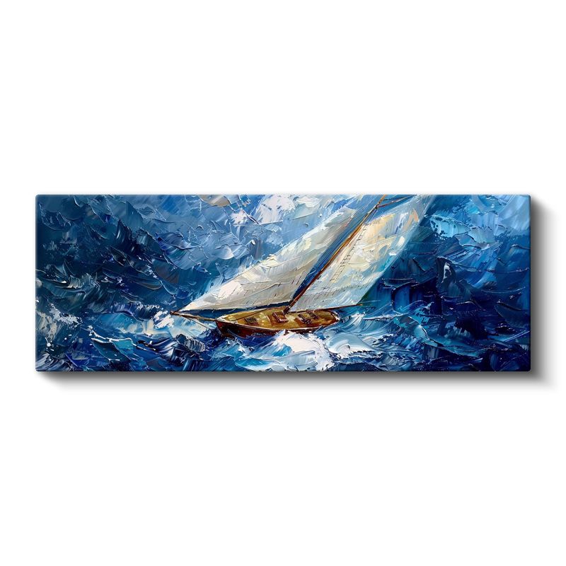Yelkenli Tekne - Fırtınalı Denizde Yağlı Boya Kanvas Tablo