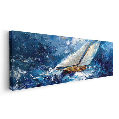 Yelkenli Tekne - Fırtınalı Denizde Yağlı Boya Kanvas Tablo