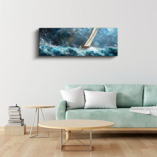 Yelkenli Tekne - Dalgalı Denizde Mücadele Kanvas Tablo