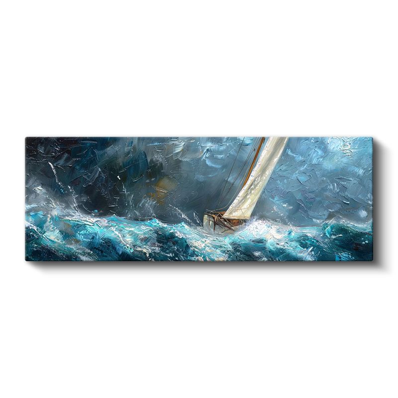 Yelkenli Tekne - Dalgalı Denizde Mücadele Kanvas Tablo