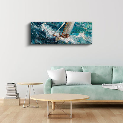 Yelkenli Tekne - Köpüklü Dalgalarda Kanvas Tablo