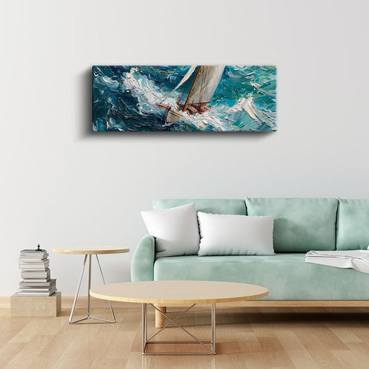 Yelkenli Tekne - Köpüklü Dalgalarda Kanvas Tablo