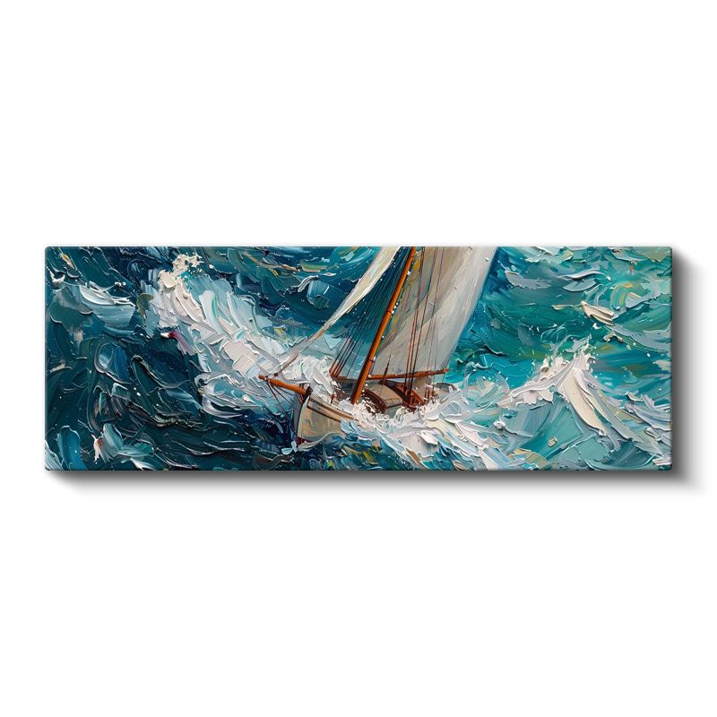 Yelkenli Tekne - Köpüklü Dalgalarda Kanvas Tablo