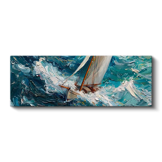Yelkenli Tekne - Köpüklü Dalgalarda Kanvas Tablo
