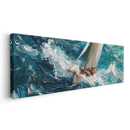 Yelkenli Tekne - Köpüklü Dalgalarda Kanvas Tablo