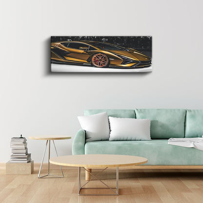 Lamborghini - Altın Rengi Lüks Spor Kanvas Tablo