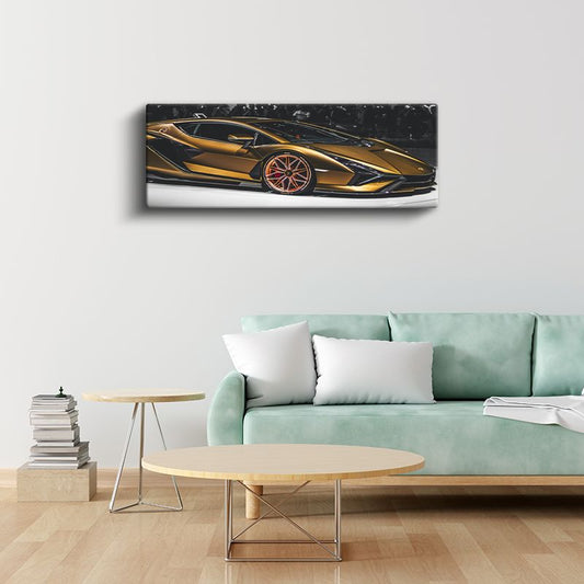 Lamborghini - Altın Rengi Lüks Spor Kanvas Tablo