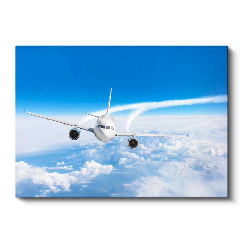 Yatay Kanvas Tablo Bulutların Arasında Süzülen Yolcu Uçağı Uçak Tablosu Ev Ofis Duvar Dekoru