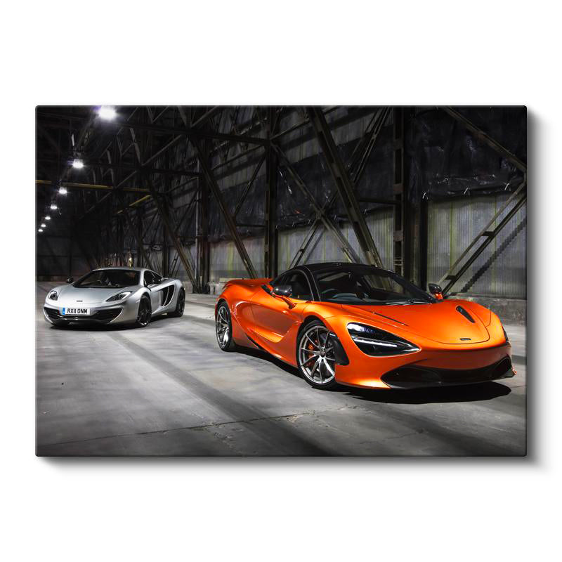 Yatay Kanvas Tablo Depo Hangarda İki Adet McLaren Spor Araba McLaren Tablosu Ev Ofis Duvar Dekoru