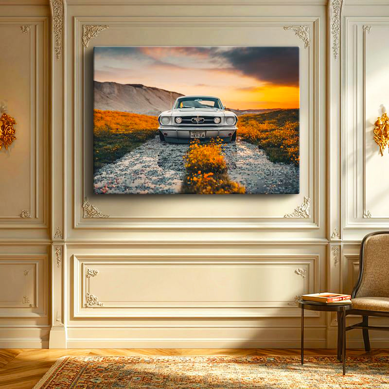 Yatay Kanvas Tablo 1966 Ford Mustang Klasik Kasa Doğa Manzarası Ford Tablosu Ev Ofis Duvar Dekoru