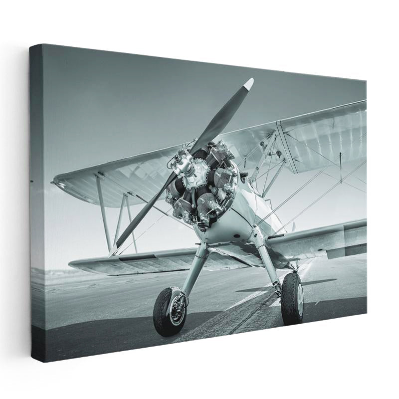 Yatay Kanvas Tablo Antika Çift Kanatlı Uçak Radyal Motor Uçak Tablosu Ev Ofis Duvar Dekoru