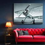 Yatay Kanvas Tablo Antika Çift Kanatlı Uçak Radyal Motor Uçak Tablosu Ev Ofis Duvar Dekoru