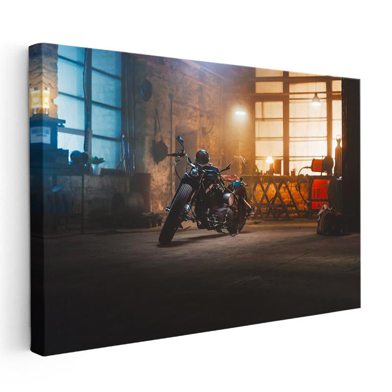 Yatay Kanvas Tablo Custom Chopper Motosiklet Garaj Atölyesi Motosiklet Tablosu Ev Ofis Duvar Dekoru