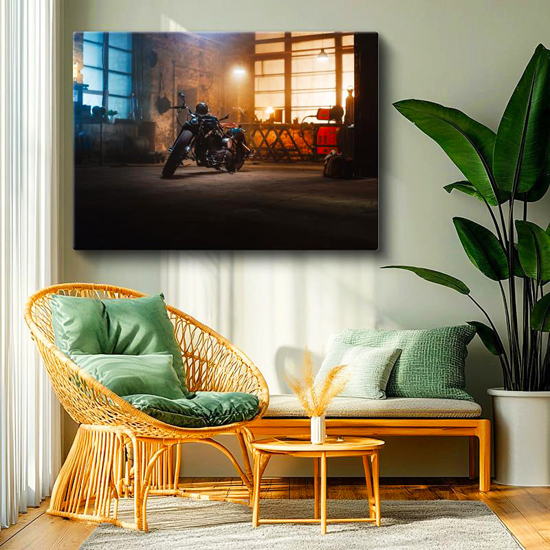 Yatay Kanvas Tablo Custom Chopper Motosiklet Garaj Atölyesi Motosiklet Tablosu Ev Ofis Duvar Dekoru