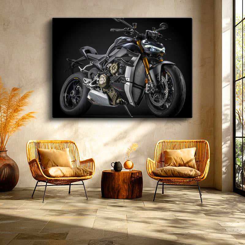 Yatay Kanvas Tablo Ducati Streetfighter V4 S Koyu Gri Motosiklet Tablosu Ev Ofis Duvar Dekoru