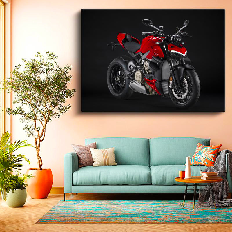 Yatay Kanvas Tablo Ducati Streetfighter V4 Kırmızı Naked Motosiklet Tablosu Ev Ofis Duvar Dekoru
