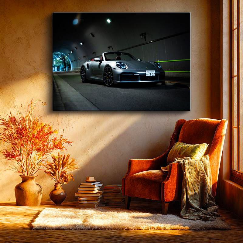 Yatay Kanvas Tablo Porsche 911 Turbo S Cabrio Gece Tünel Pozu Porsche Tablosu Ev Ofis Duvar Dekoru