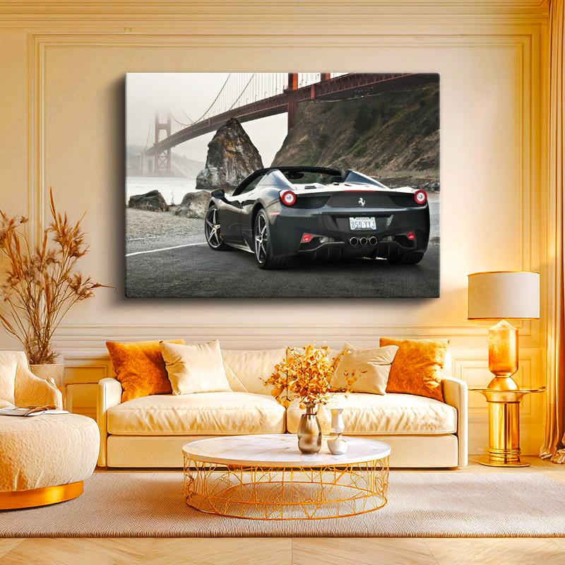 Yatay Kanvas Tablo Ferrari 458 Spider Köprü Manzarası Ferrari Tablosu Ev Ofis Duvar Dekoru