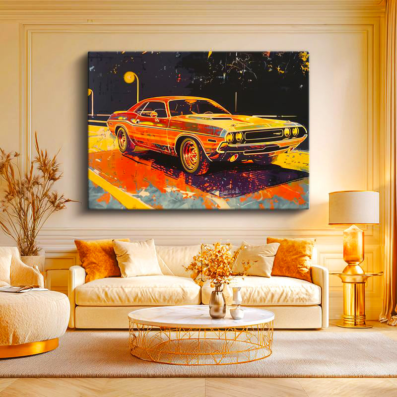 Yatay Kanvas Tablo Dodge Challenger Pop Art İllüstrasyon Dodge Tablosu Ev Ofis Duvar Dekoru