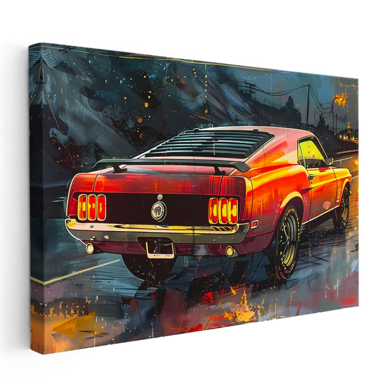 Yatay Kanvas Tablo Ford Mustang Klasik Kasa Renkli Çizim Ford Tablosu Ev Ofis Duvar Dekoru