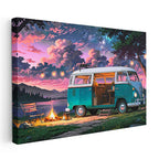 Yatay Kanvas Tablo Volkswagen T1 Kamp ve Göl Manzarası Volkswagen Tablosu Ev Ofis Duvar Dekoru