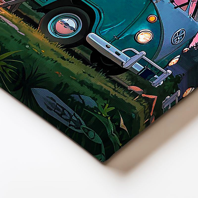 Yatay Kanvas Tablo Volkswagen T1 Kamp ve Göl Manzarası Volkswagen Tablosu Ev Ofis Duvar Dekoru