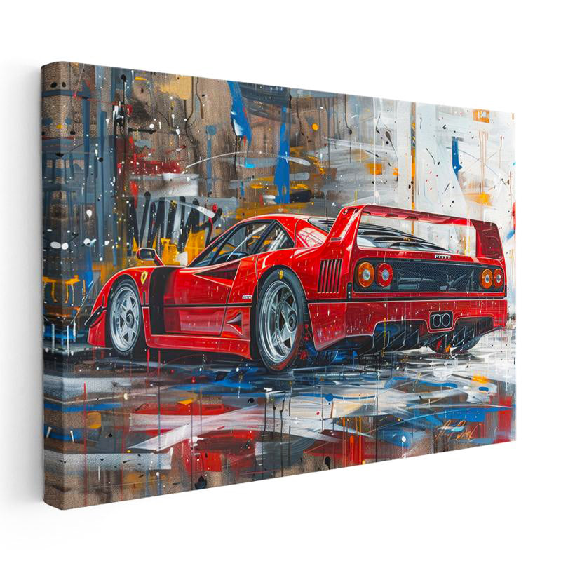 Yatay Kanvas Tablo Ferrari F40 Yağlı Boya Görünümlü Sanat Ferrari Tablosu Ev Ofis Duvar Dekoru