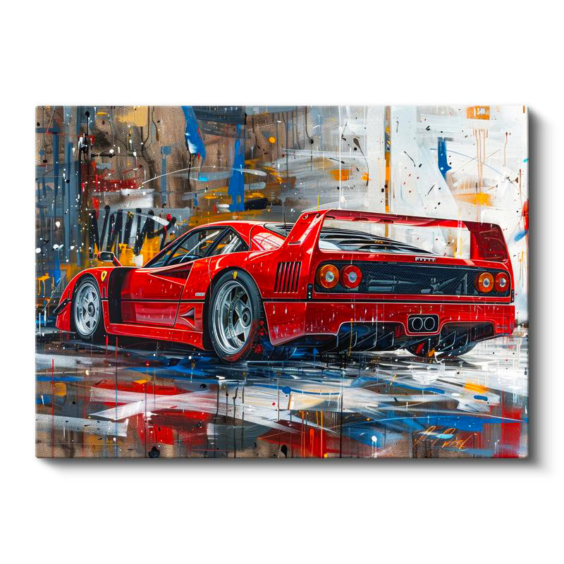 Yatay Kanvas Tablo Ferrari F40 Yağlı Boya Görünümlü Sanat Ferrari Tablosu Ev Ofis Duvar Dekoru