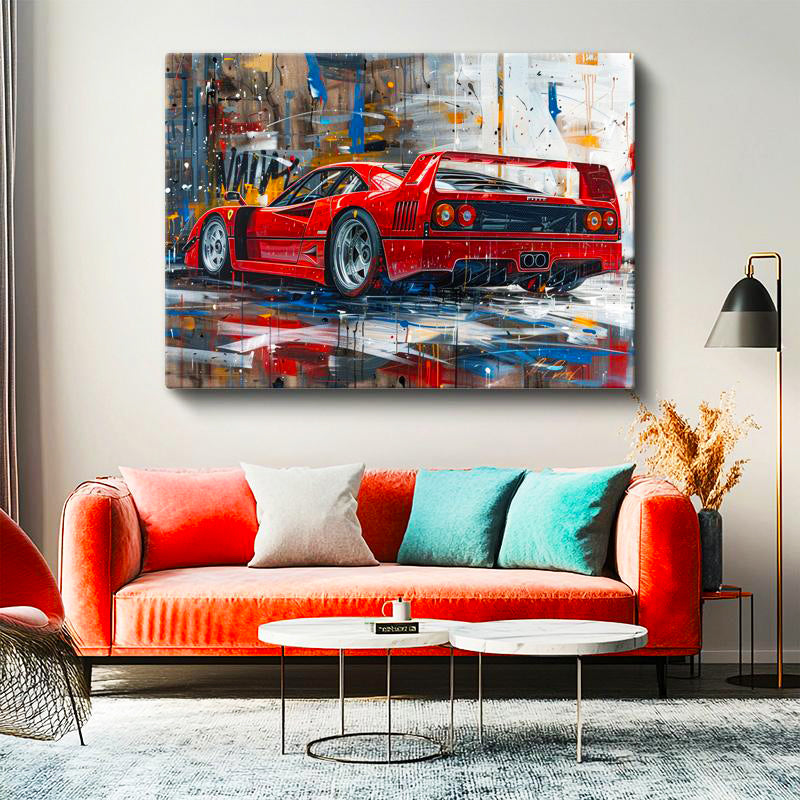 Yatay Kanvas Tablo Ferrari F40 Yağlı Boya Görünümlü Sanat Ferrari Tablosu Ev Ofis Duvar Dekoru