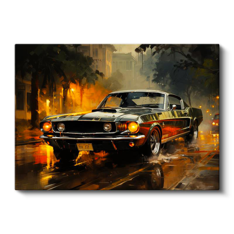 Yatay Kanvas Tablo Klasik Mustang Şehir Sokağı Mustang Tablosu Ev Ofis Duvar Dekoru
